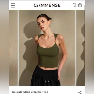 Commense Olive Green Crop Knit Top